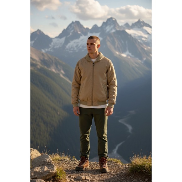 Cabelas Mens Medium Beige Premier Northern Goose Down Bomber Jacket 922392 Clean